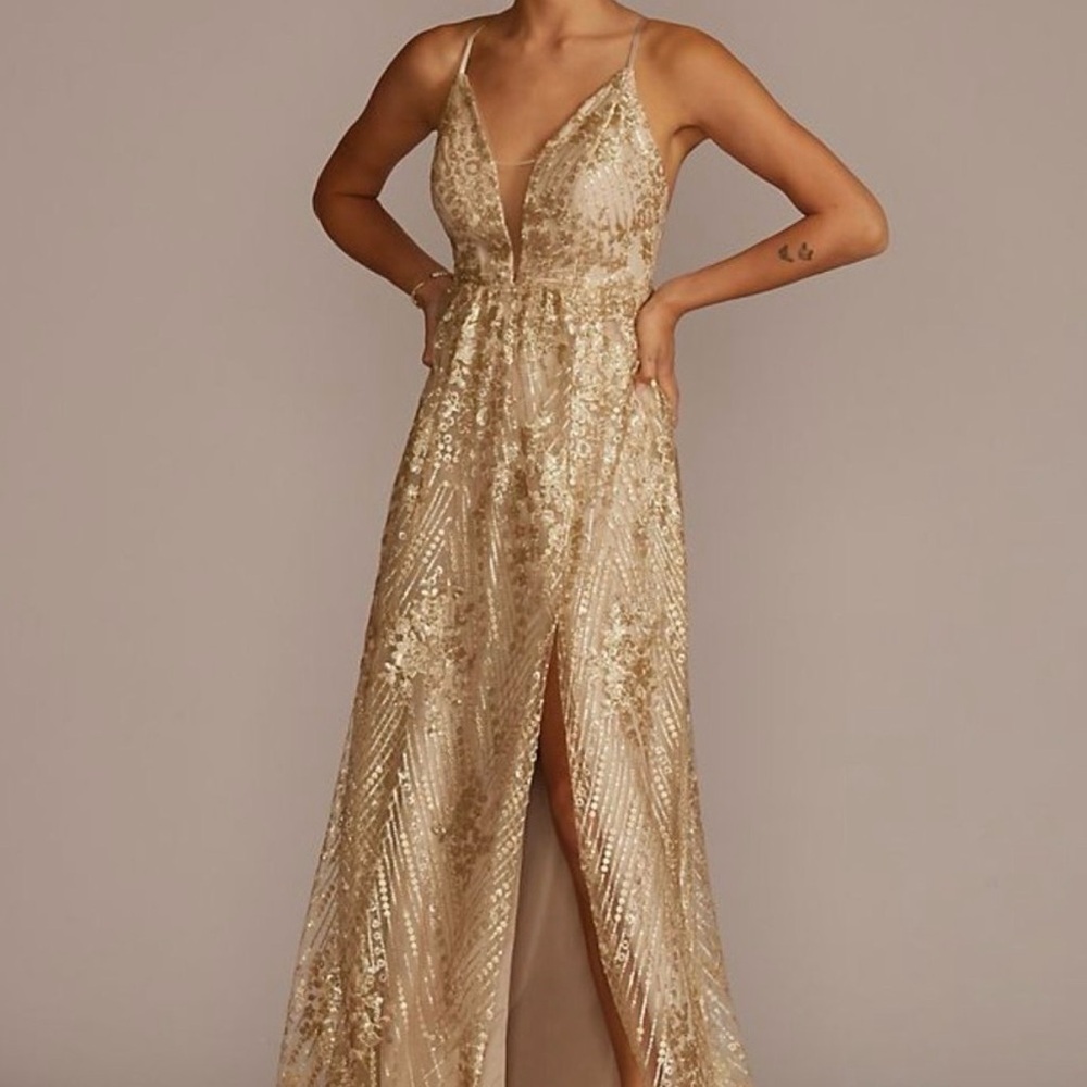 Signature Gold Lace Prom Dress
